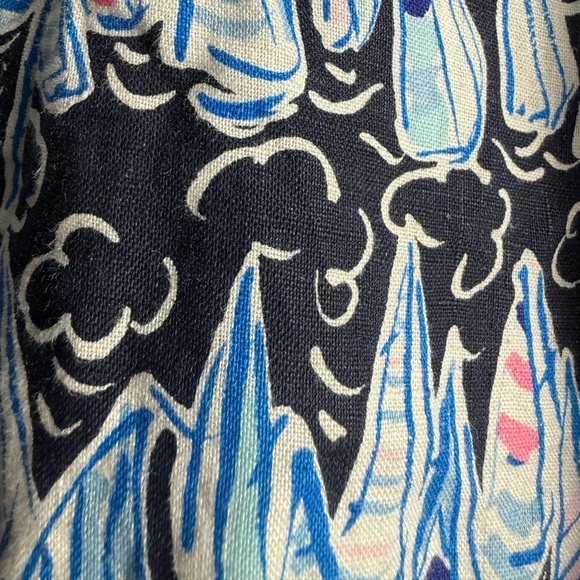 Lilly Pulitzer LARGE Navy Sails & Stripes TARON LINEN PANTS 31" Inseam Pull-On - Picture 5 of 8